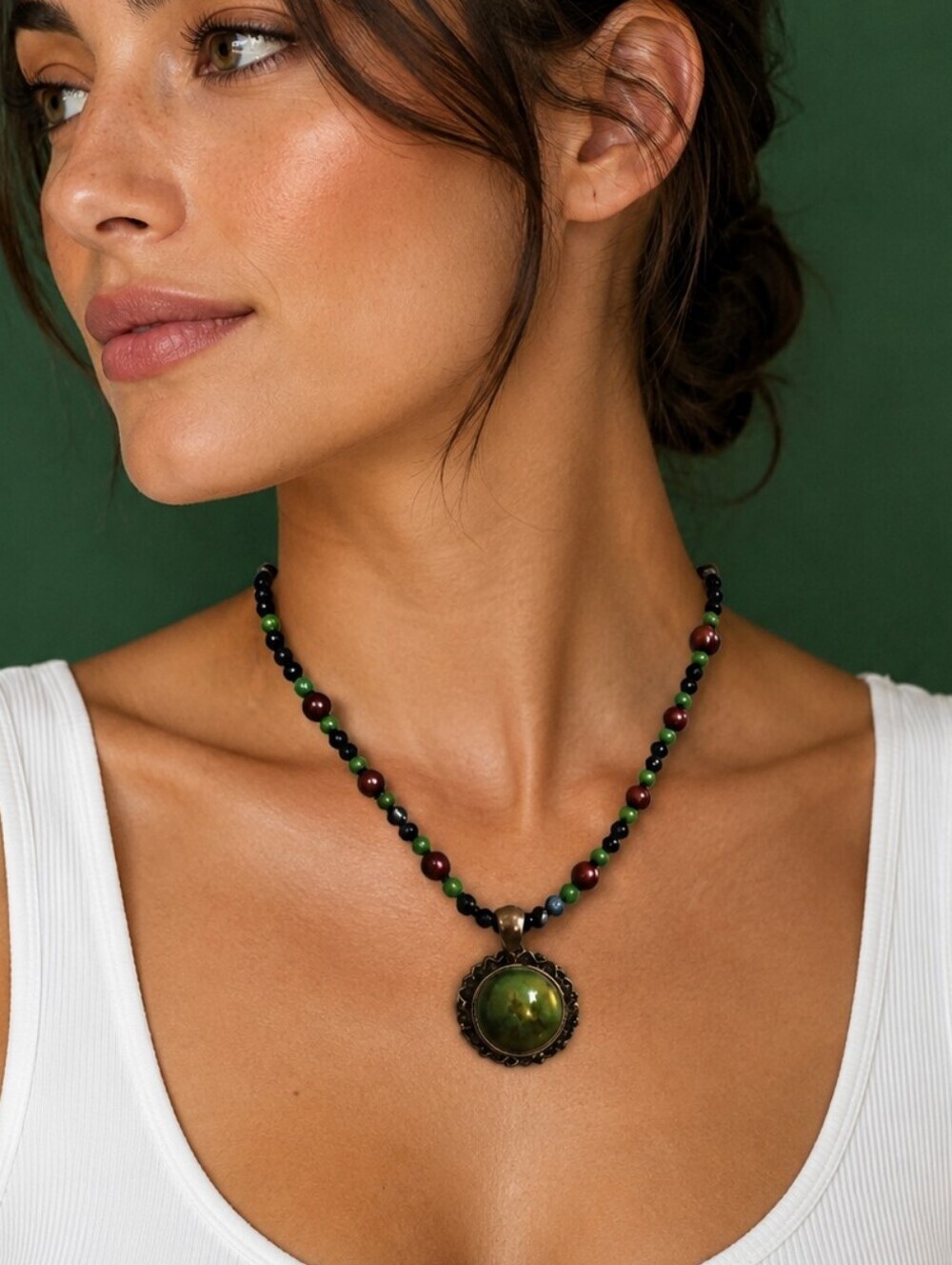 Handmade Agate Swarovski Pearl Czech Glass Pendant Necklace